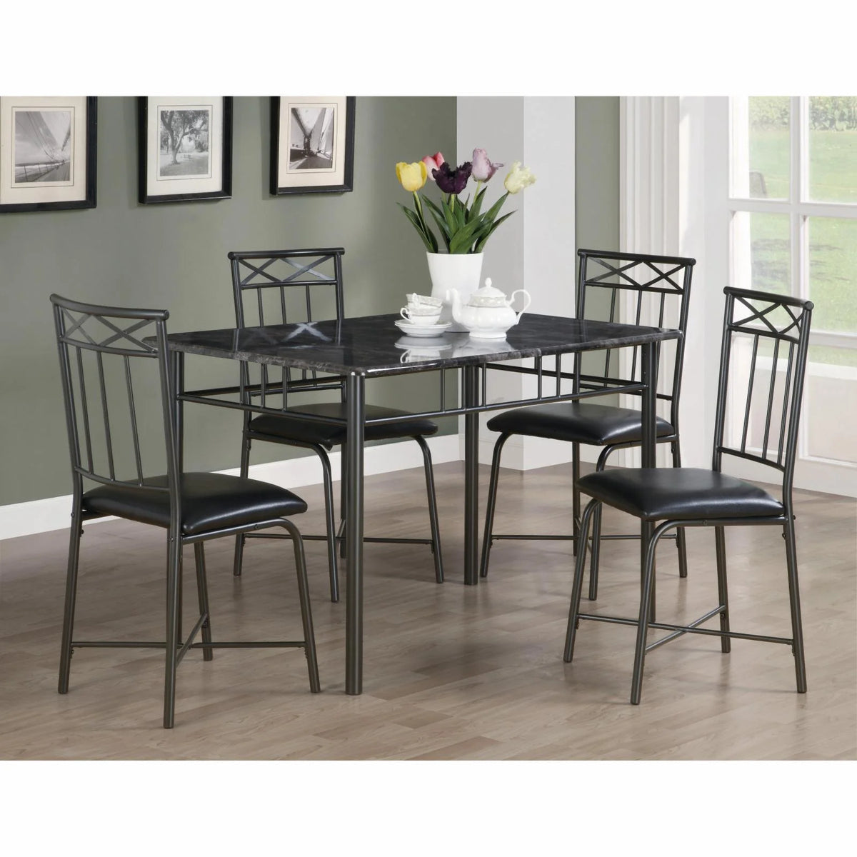 5-Pieces Cappuccino Marble Dining Set L928387