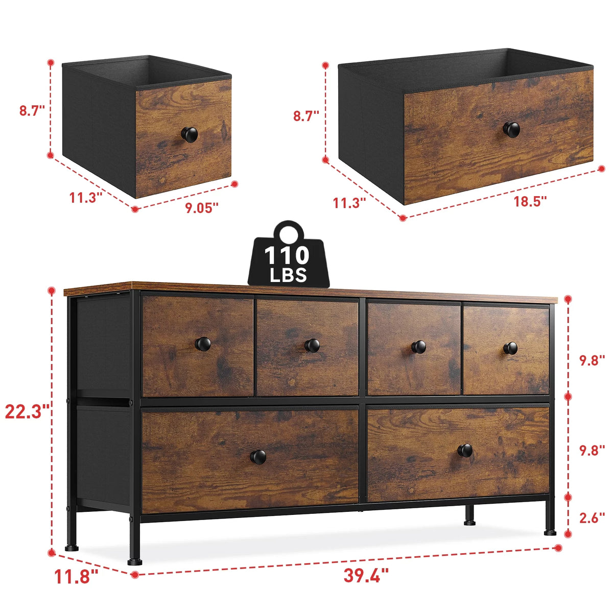 Black 8 Drawer Fabric Dresser TV Stand M8383