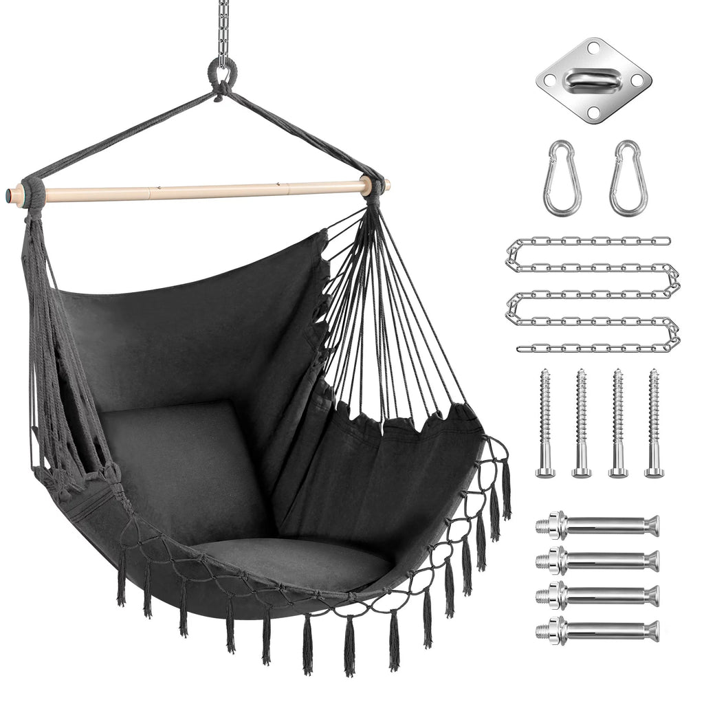 Oversized Hammock Chair with 2 Cushions, Grey J477999