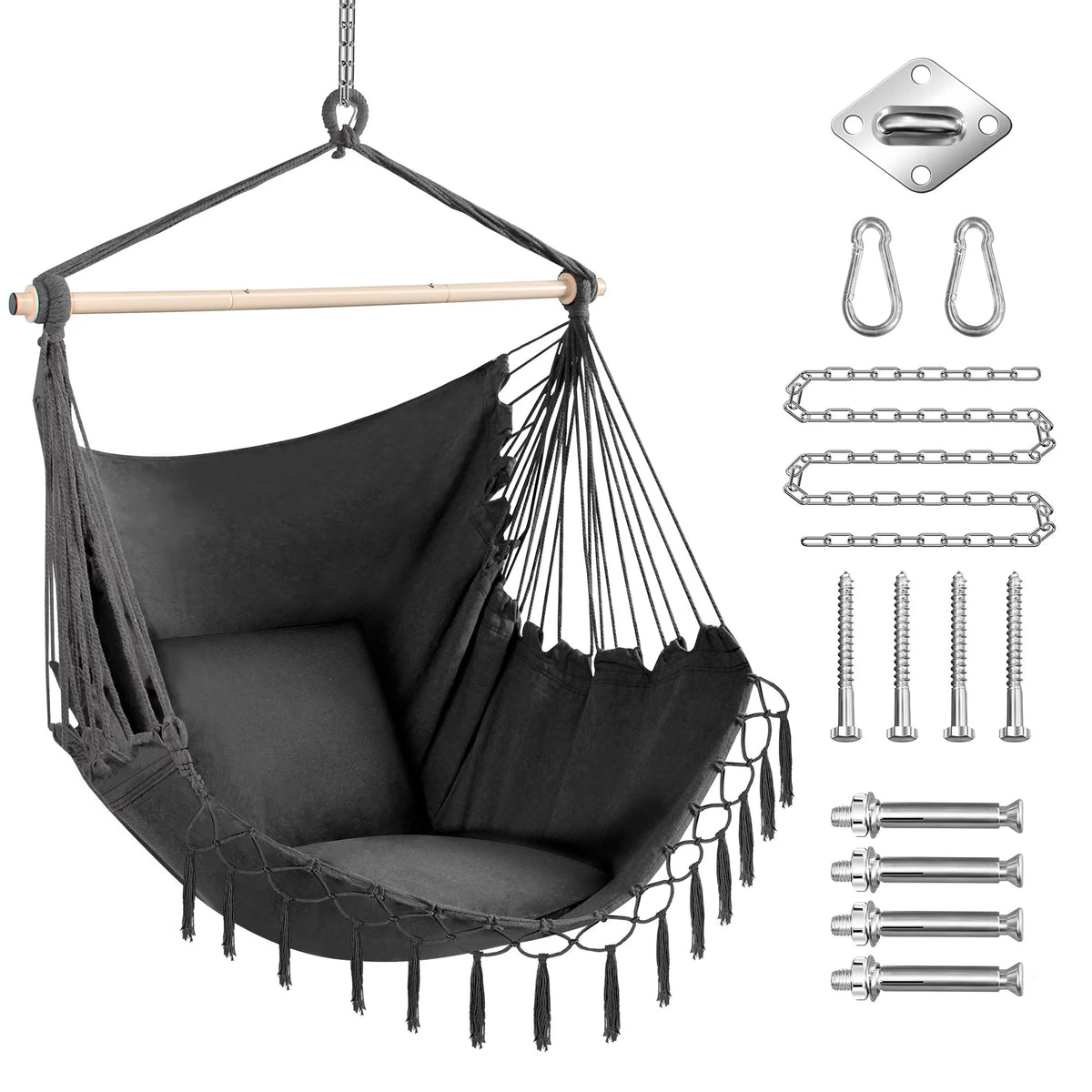 Oversized Hammock Chair with 2 Cushions, Grey J477999
