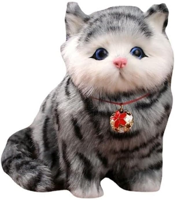 Gray Tabby Furry Kitten Plush with Meowing Voice H63545