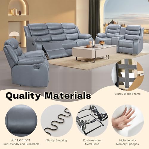 Grey Manual Double Recliner Sofa with Cup Holder F5055
