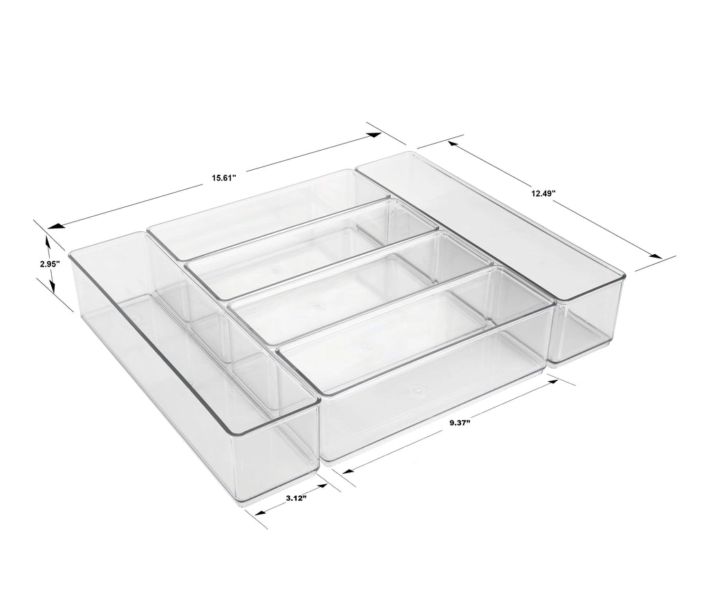 6-Piece Clear Plastic Kitchen Drawer Storage System W13765