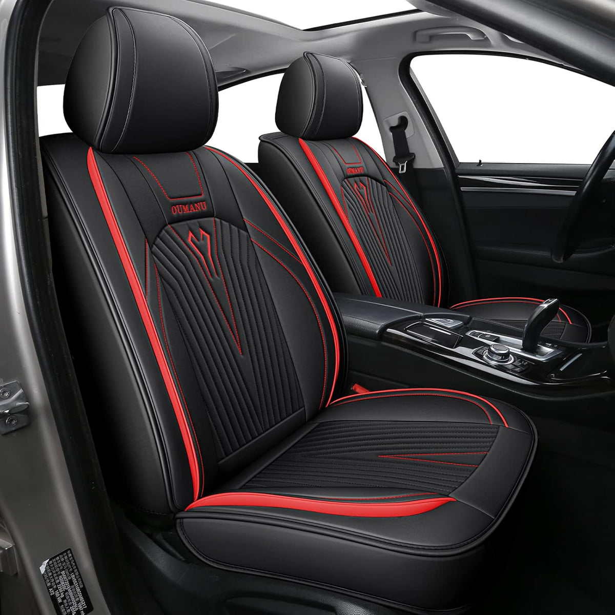 Black PU Leather Car Seat Covers Full Set 5 Seats W783367