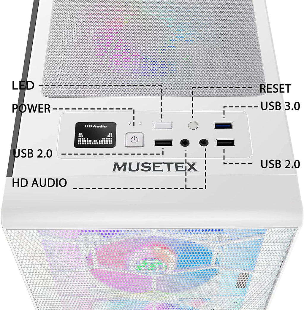 White Mesh Mid-Tower ATX PC Gaming Case with 6 ARGB Fans Tempered Glass V939180