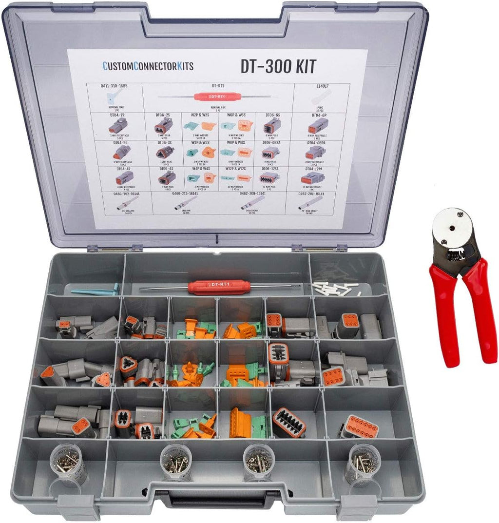 Deutsch Connector Kit with Crimp Tool: Gray Environmentally Sealed Automotive Electrical Connectors 14-20 Gauge 300 Piece Kit Y377392