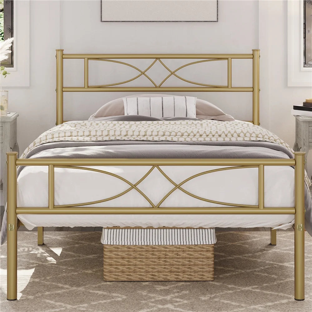 Queen Black Metal Bed with Headboard and Footboard A382