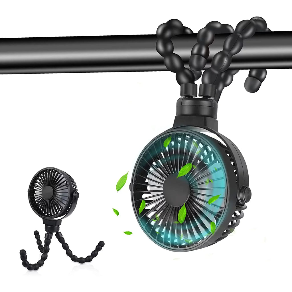 Portable Battery Operated Clip on Fan with Flexible Tripod White M3622