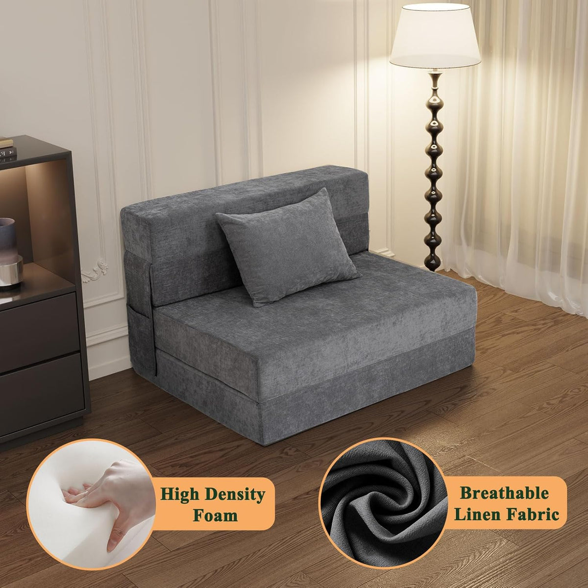 Gray Folding Sofa Bed with Pillow X438
