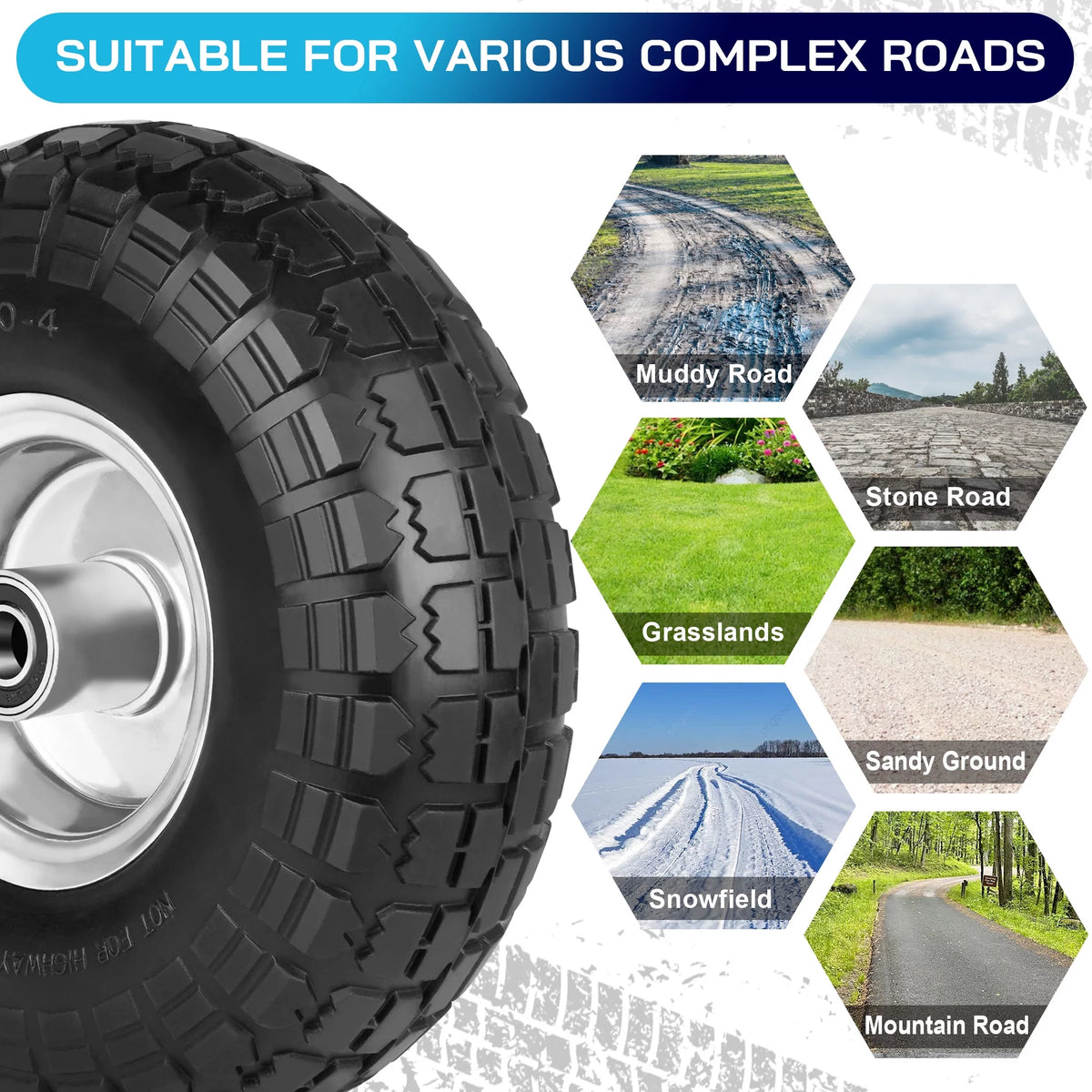 4.10/3.50-4in Flat Free Tire and Wheel, 2 Pack O337553