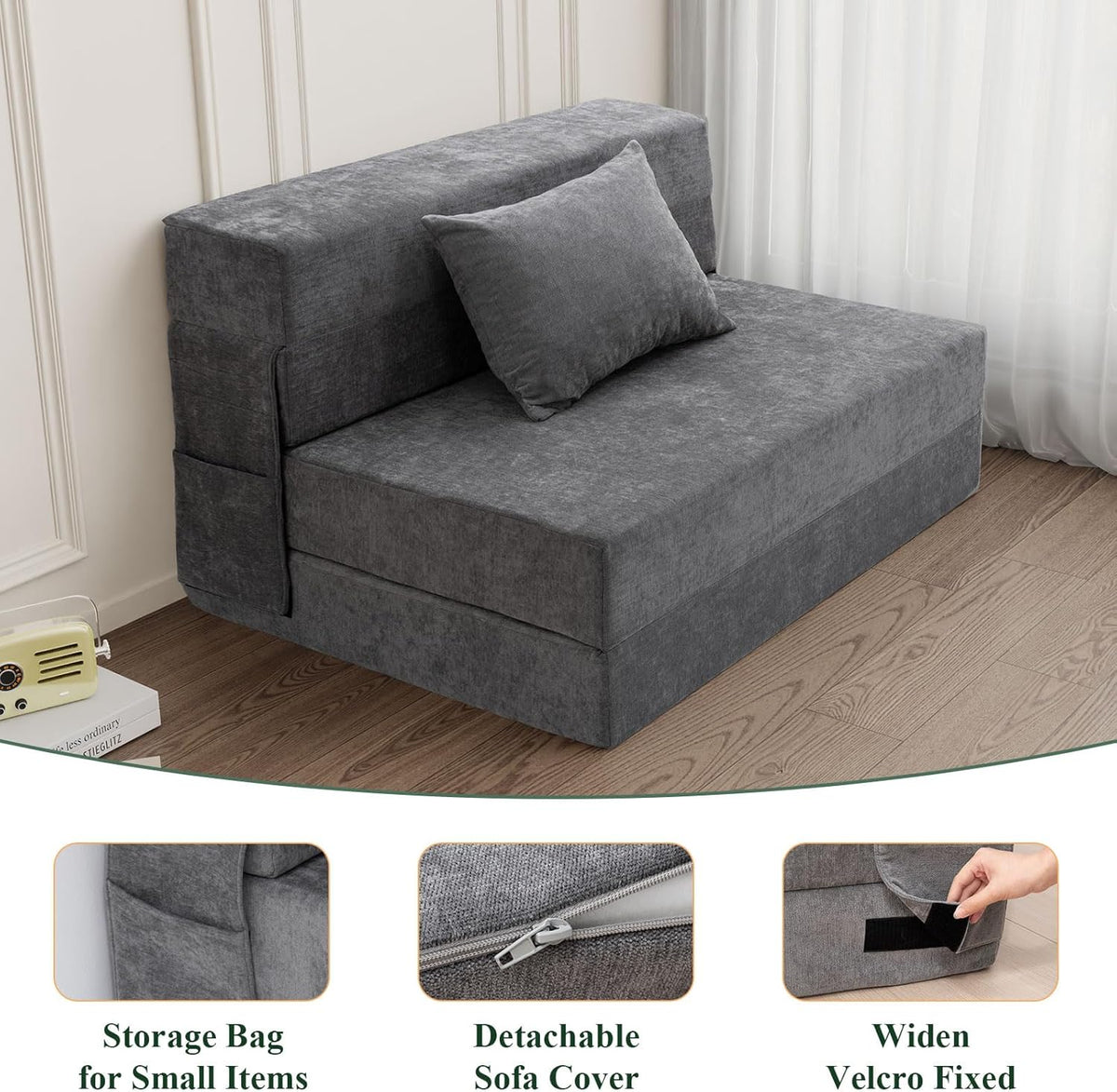 Gray Folding Sofa Bed with Pillow X438