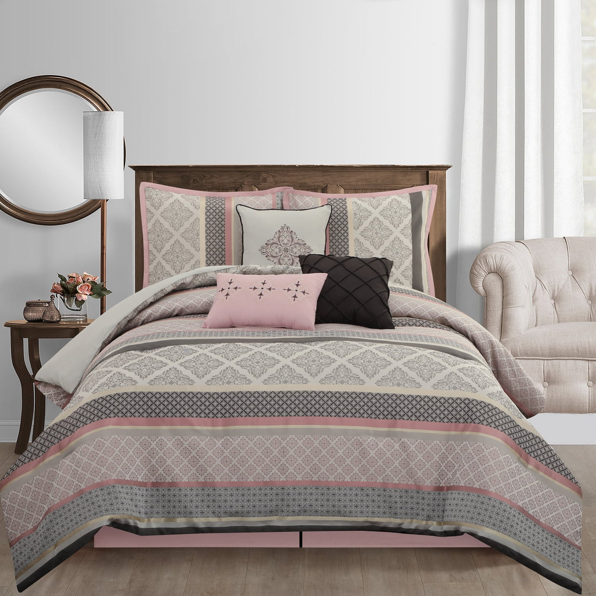 Blush King Size 7 Piece Jacquard Comforter Set C36777