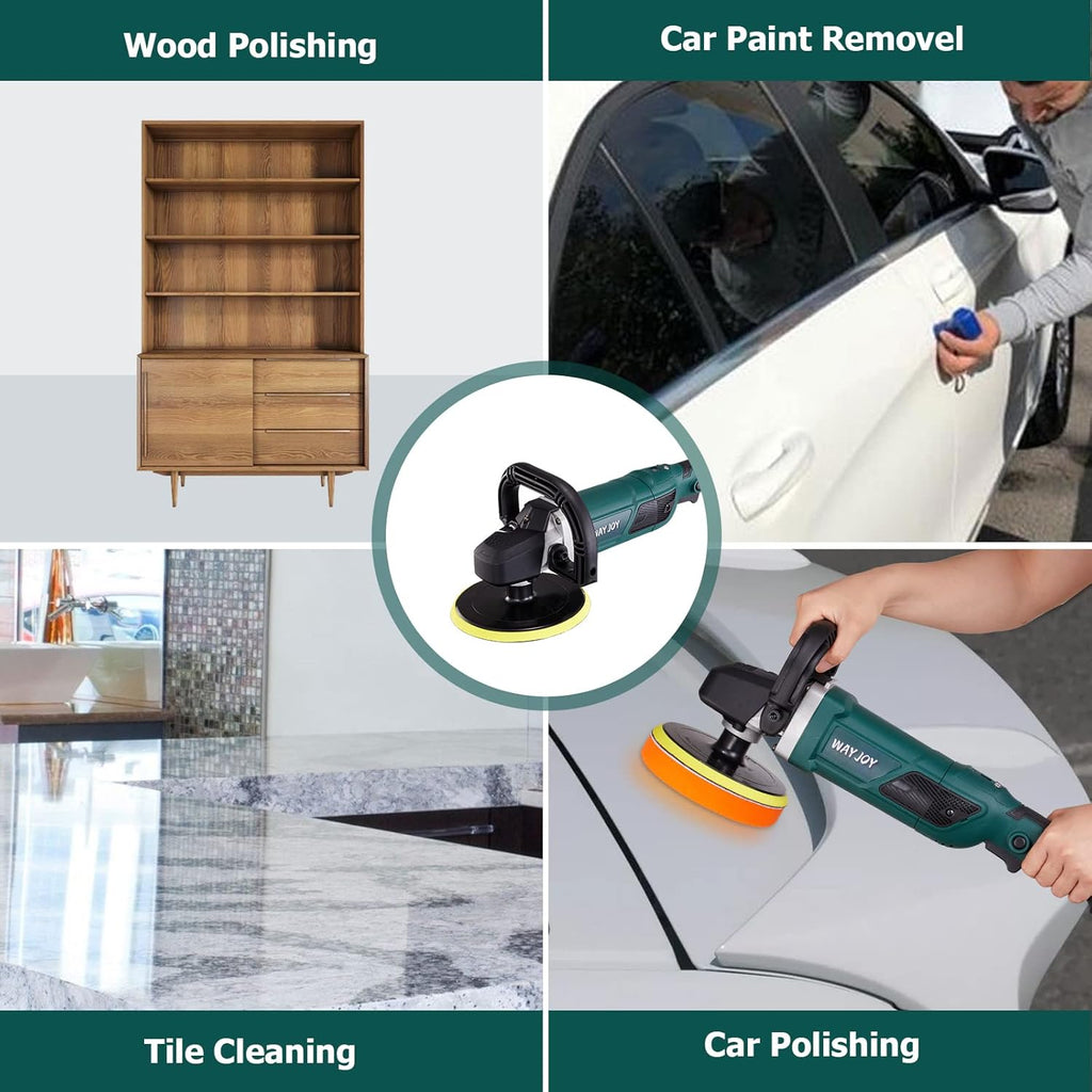 Rotary Car Polisher with 6” and 7“ Backing Plate, 4 Foam Pads W485
