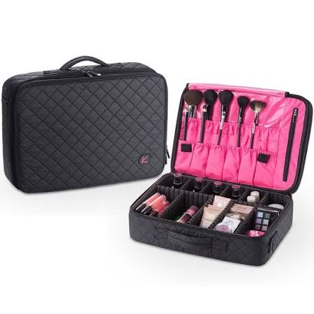 Grey Makeup Case Cosmetic Travel Storage Organizer Bag with Dividers R365