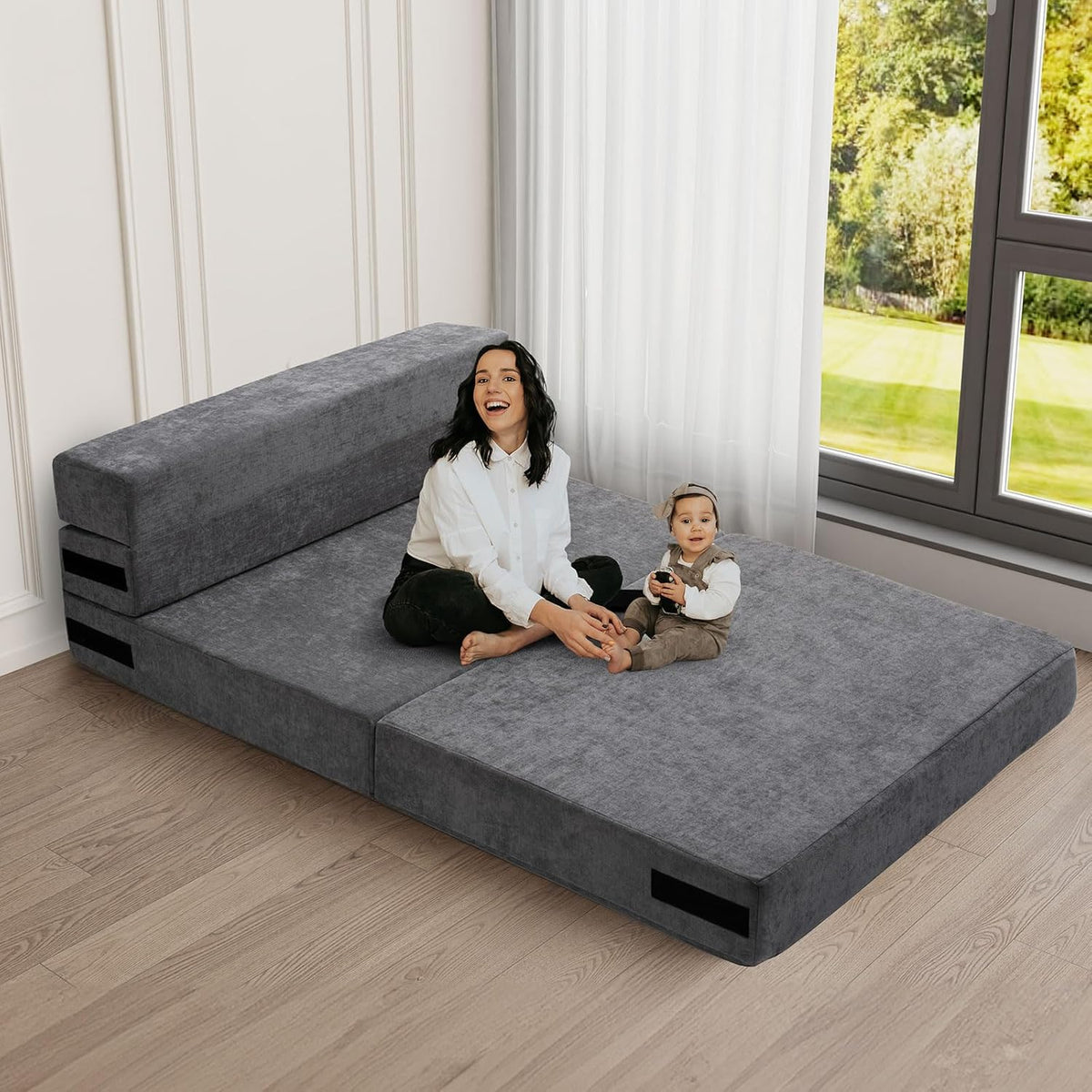 Gray Folding Sofa Bed with Pillow X438