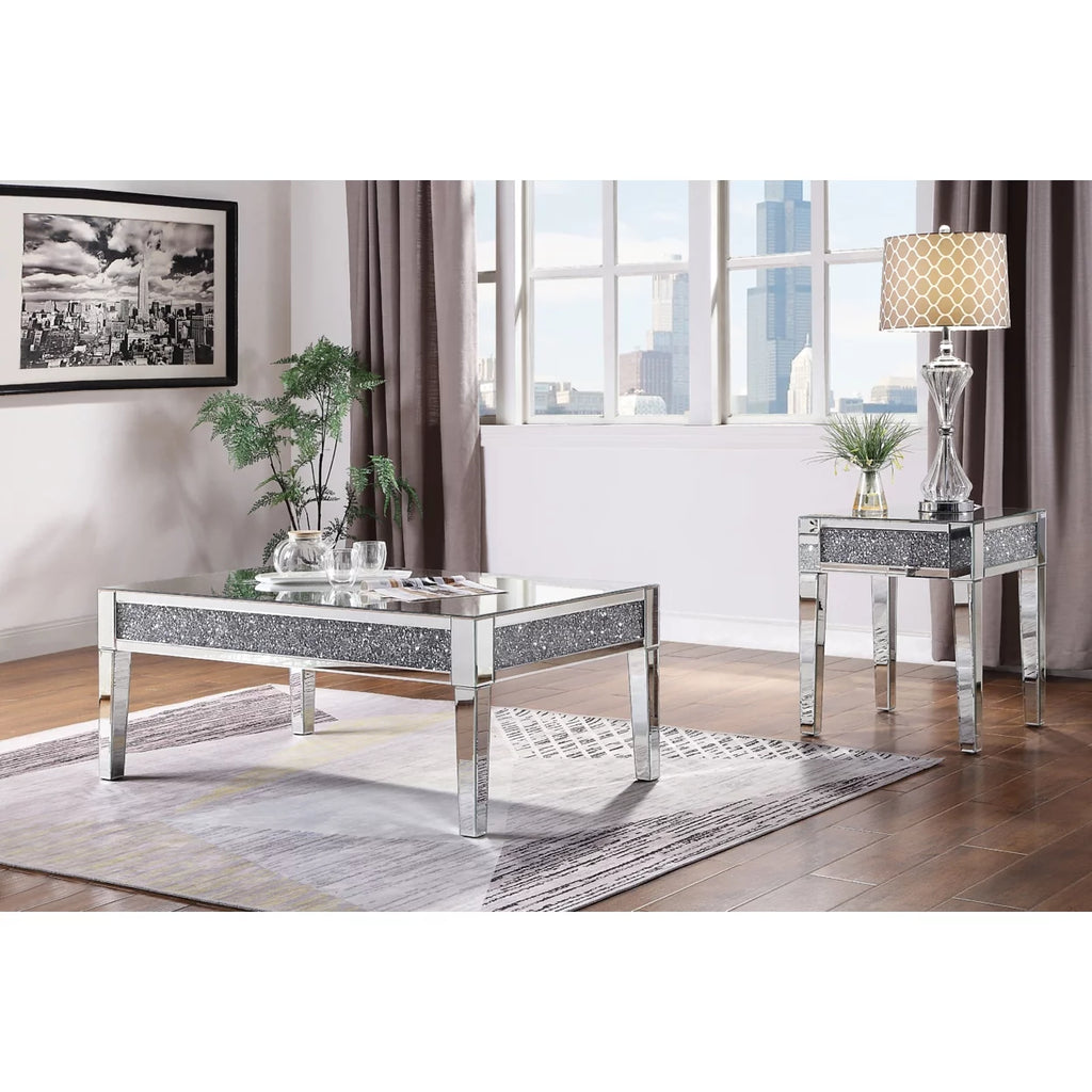 Wood and Mirror Coffee Table with Faux Crystals Inlay G910