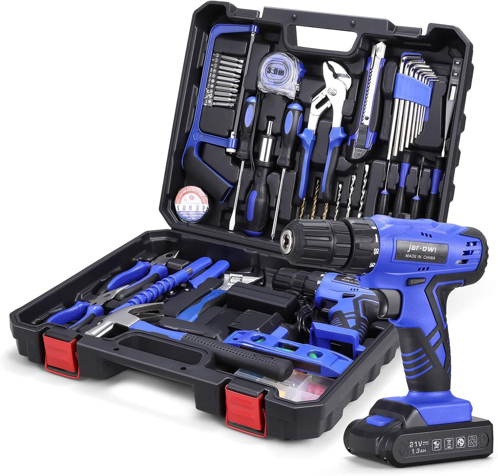 21V Cordless Drill Power Tools Combo Kit with 112Pcs Hand DIY Tool Set, Blue, Pack of 2 A662669