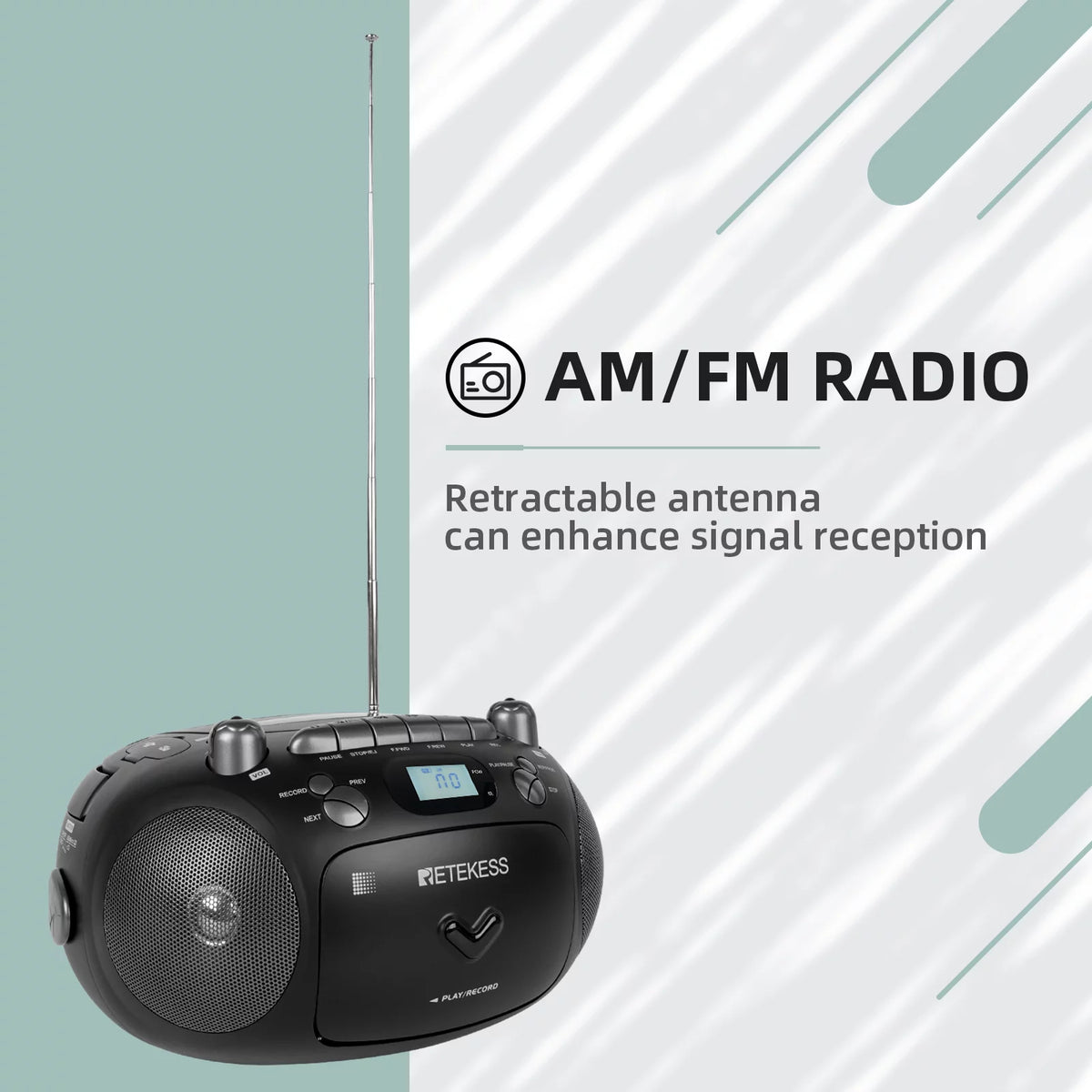Black Portable CD and Cassette Player Boombox with AM FM Radio Y781