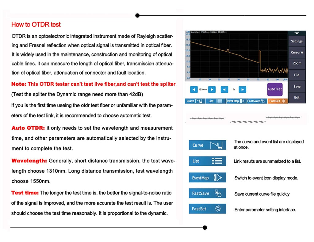 Single Mode OTDR 1310/1550nm 26/24dB 4.3 inches Touch Screen Optical Network Tester with FC/UPC-FC/APC-SX Connector B88509