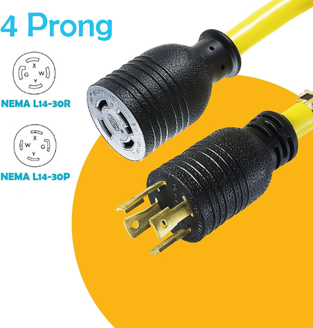 30 Amp 4 Prong Generator Extension Cord, 50 Ft, 10 Gauge, Rubber E779