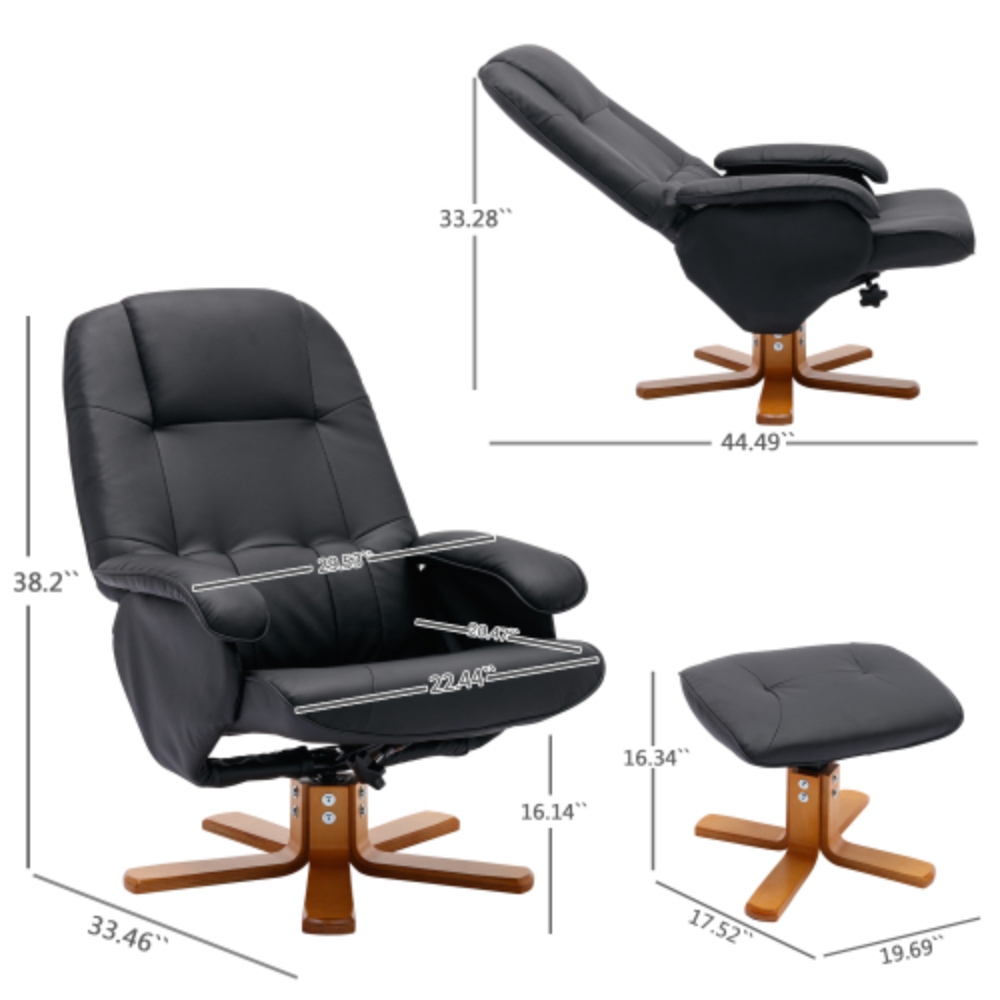 Faux Leather Beige Swivel Recliner Chair with Ottoman and Wood Base O615625