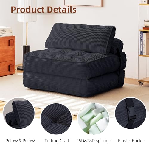 Folding Sofa Bed Convertible Sleeping Chair with Pillow Black U863979