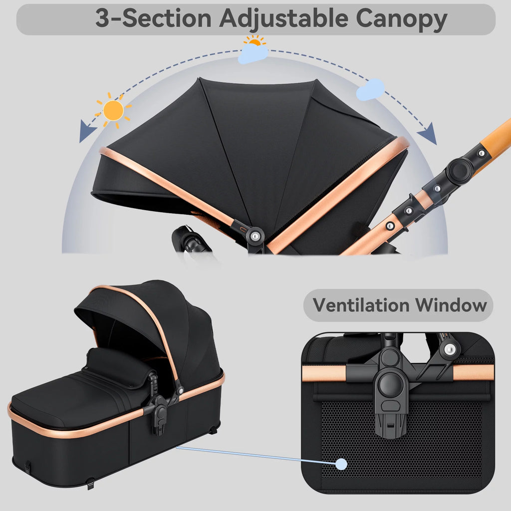 2 in 1 Convertible Baby Stroller Bassinet, Black J8267