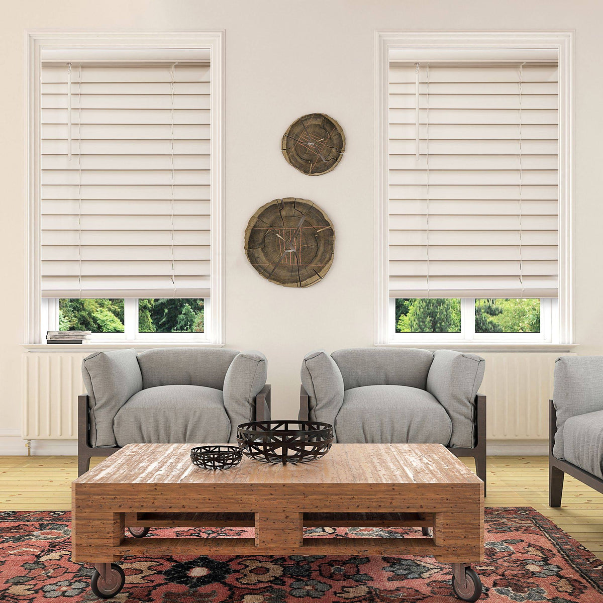 White 57x22 Faux Wood Cordless Blinds O4246