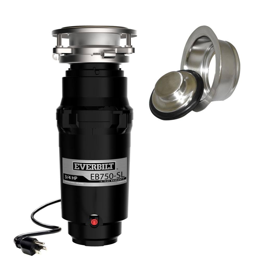 3/4 HP Continuous Feed Garbage Disposal with Brushed Nickel Sink Flange and Attached Power Cord C367574