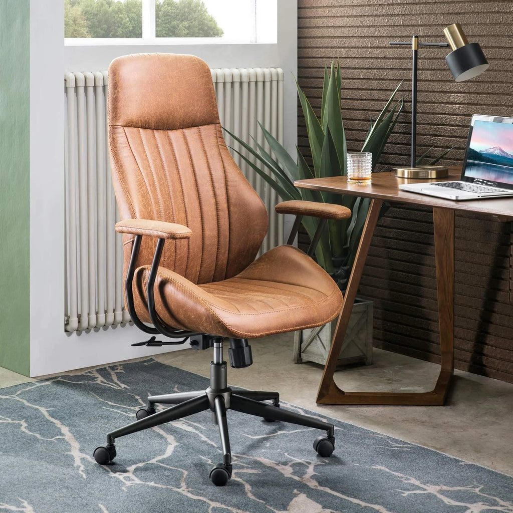 Brown Suede Fabric Ergonomic Office Chair with Lumbar Support H638401