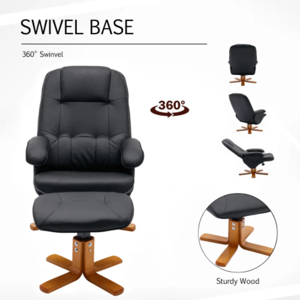 Faux Leather Beige Swivel Recliner Chair with Ottoman and Wood Base O615625
