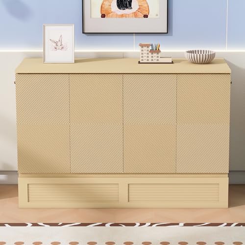 Queen Size White Wood Murphy Bed Cabinet with Storage Drawer W486227