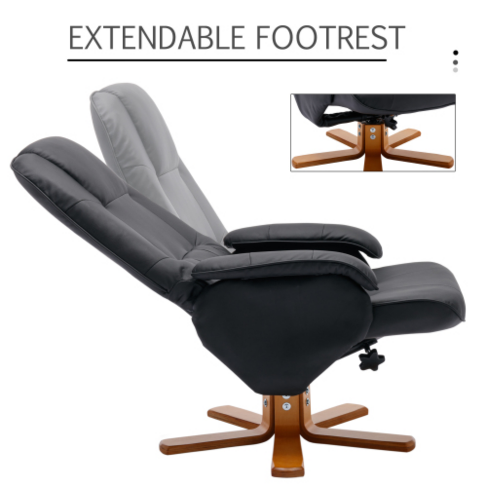 Faux Leather Beige Swivel Recliner Chair with Ottoman and Wood Base O615625