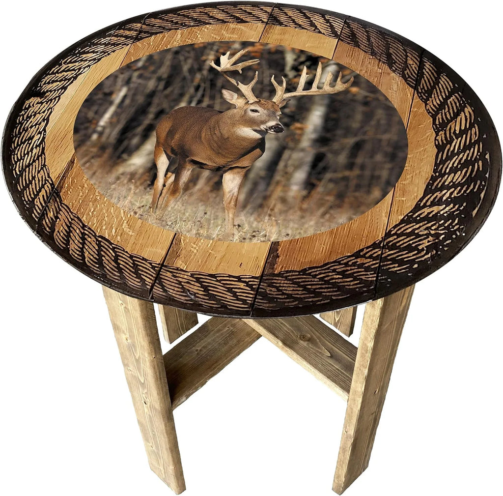 Rustic Round Whiskey Barrel End Table D544583