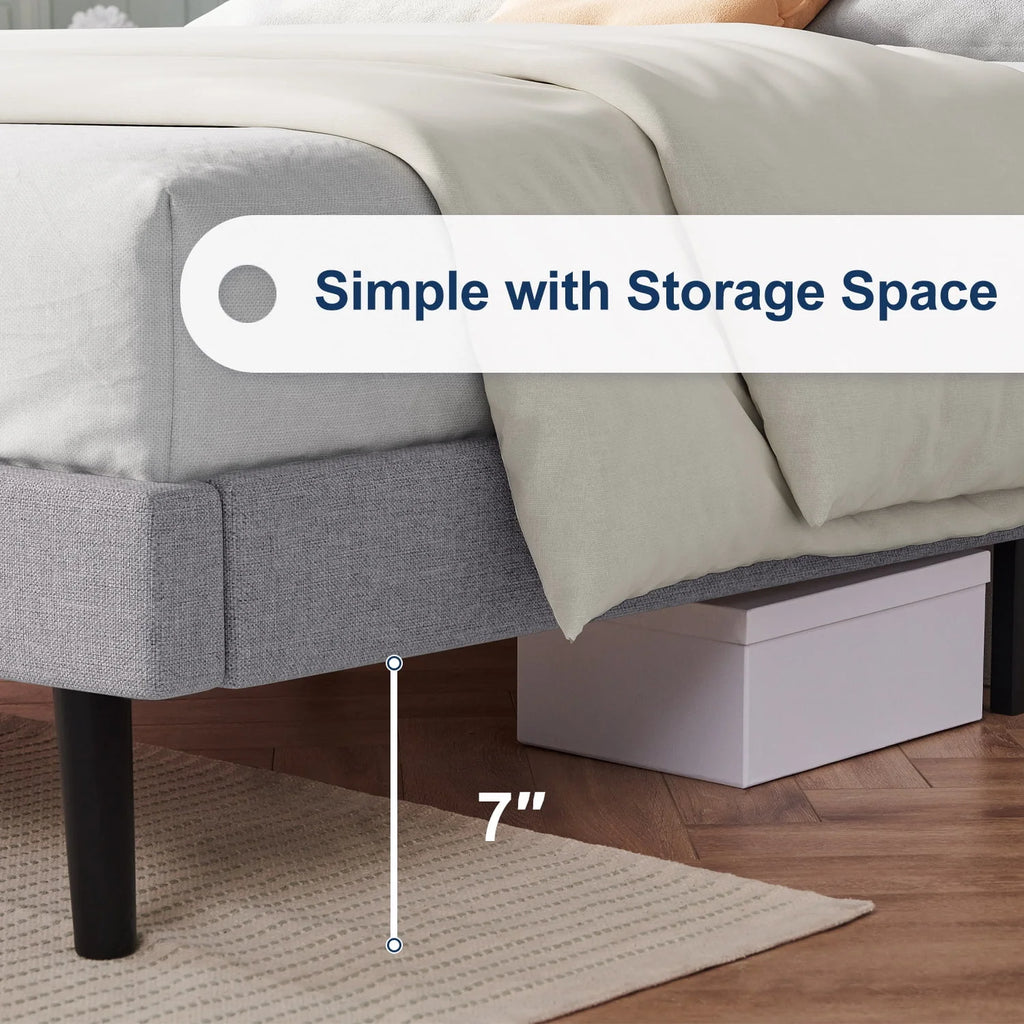 Full Platform Bed Frame with Upholstered Headboard, Beige P3595