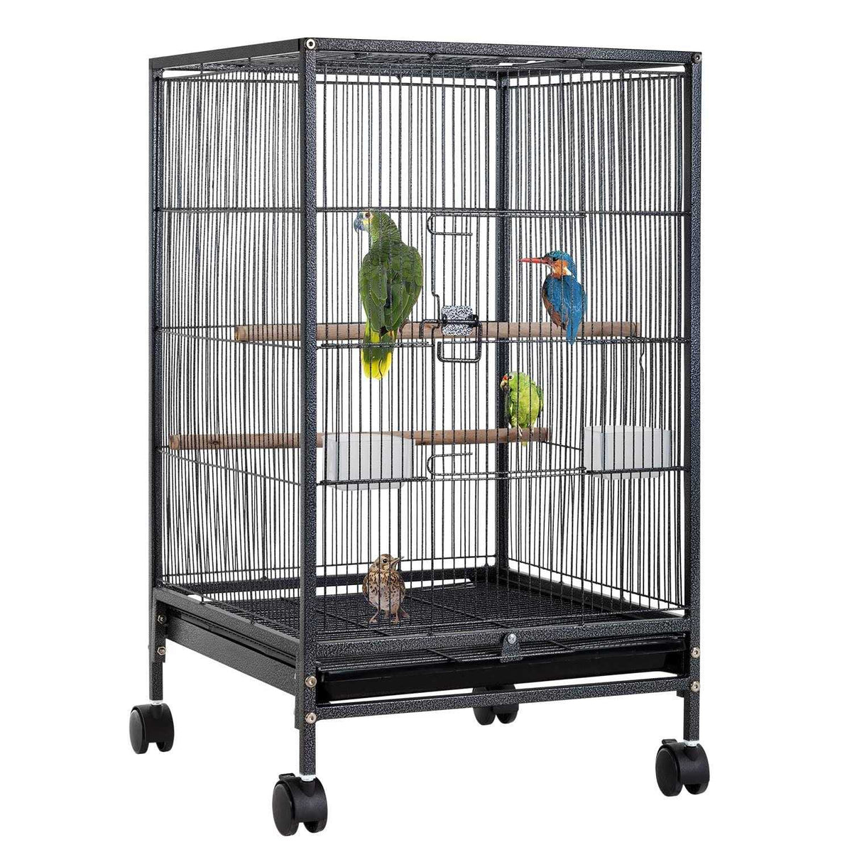 35-inch Wrought Iron Bird Cage with Rolling Stand V40789
