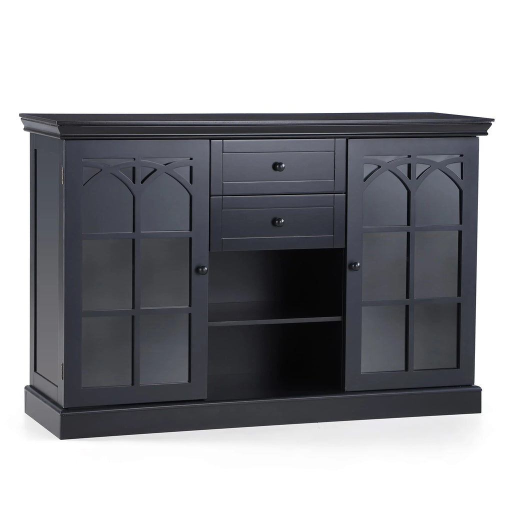 Black Tempering Glass Door Buffet Sideboard Cabinet with 2-Door & 2-Drawer Q818