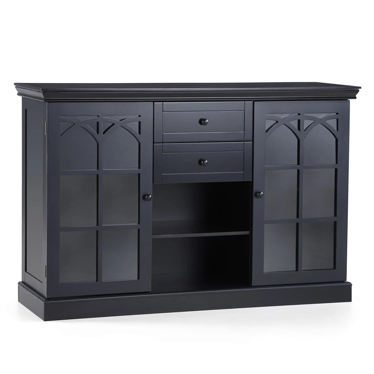 Black Tempering Glass Door Buffet Sideboard Cabinet with 2-Door & 2-Drawer Q818