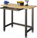 Work Bench with Drawer 3000-lb Capacity 48"x 24" Rubber Wood Top Heavy-Duty Steel Frame L9771