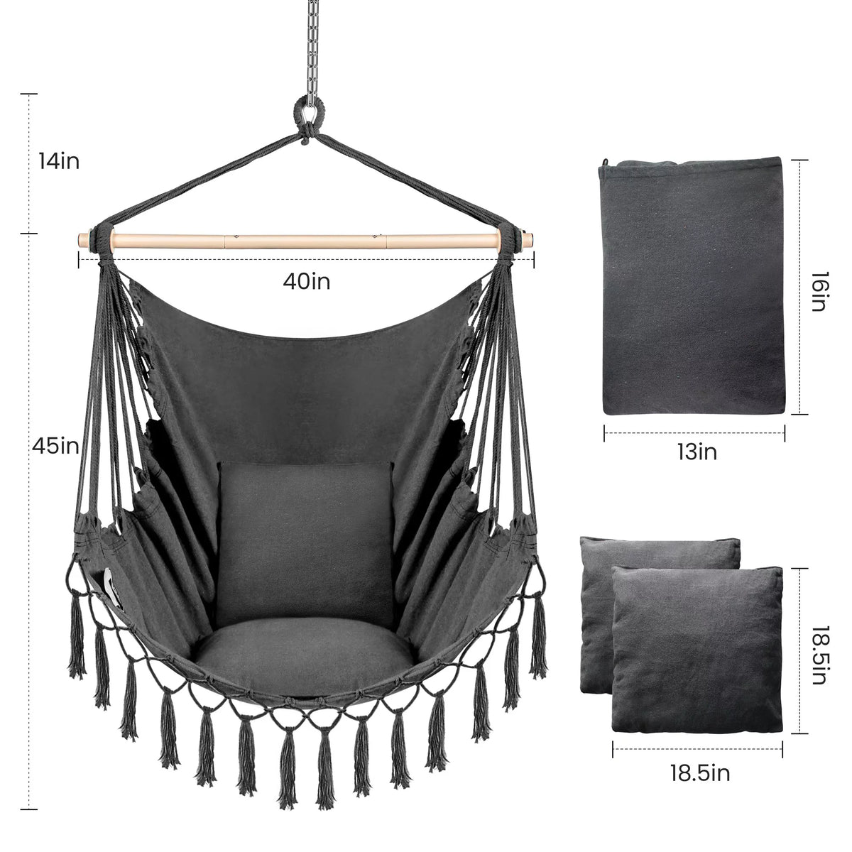 Oversized Hammock Chair with 2 Cushions, Grey J477999
