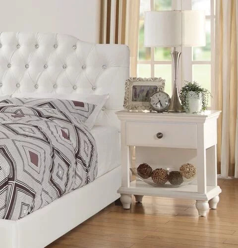 White Full Size 6pc Bedroom Furniture Set with Dresser Mirror Nightstand Chest and Tufted Headboard Q289684