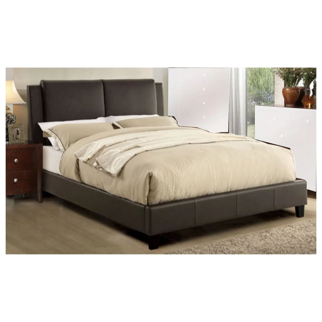 Wooden Queen Bed with Brown PU Headboard F176457