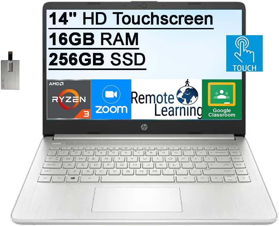 14" HD Touchscreen Laptop, AMD Ryzen 3, 8GB RAM, 128GB SSD, Silver D916354