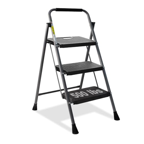 Grey Lightweight Folding Step Stool with Anti-Slip Pedal R5481