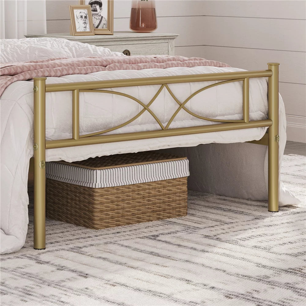 Queen Black Metal Bed with Headboard and Footboard A382