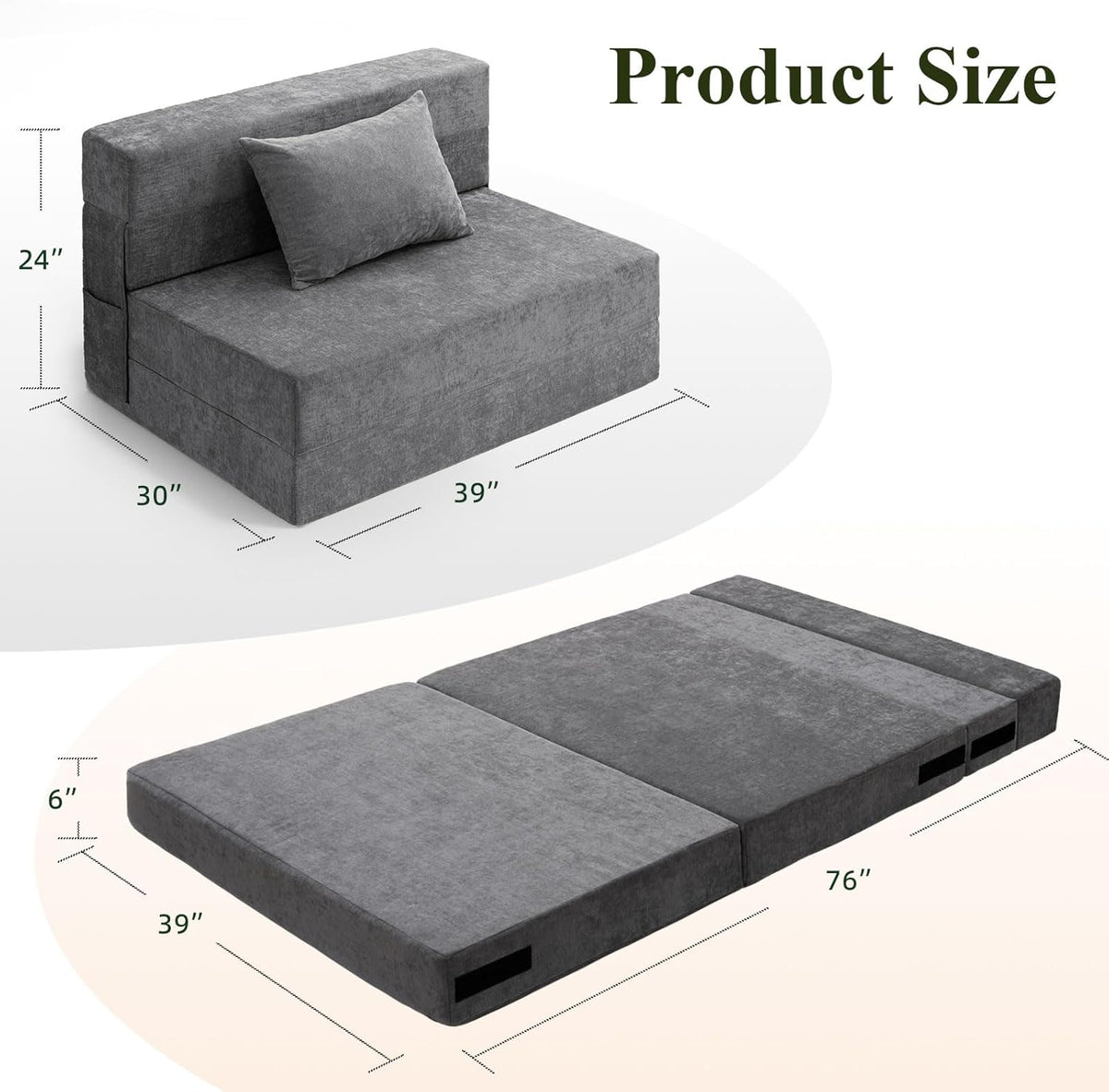 Gray Folding Sofa Bed with Pillow X438