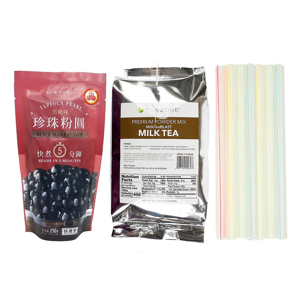 Milk Tea Bubble Tea Kit with Black Boba Tapioca Pearl and 10 Straws X65545