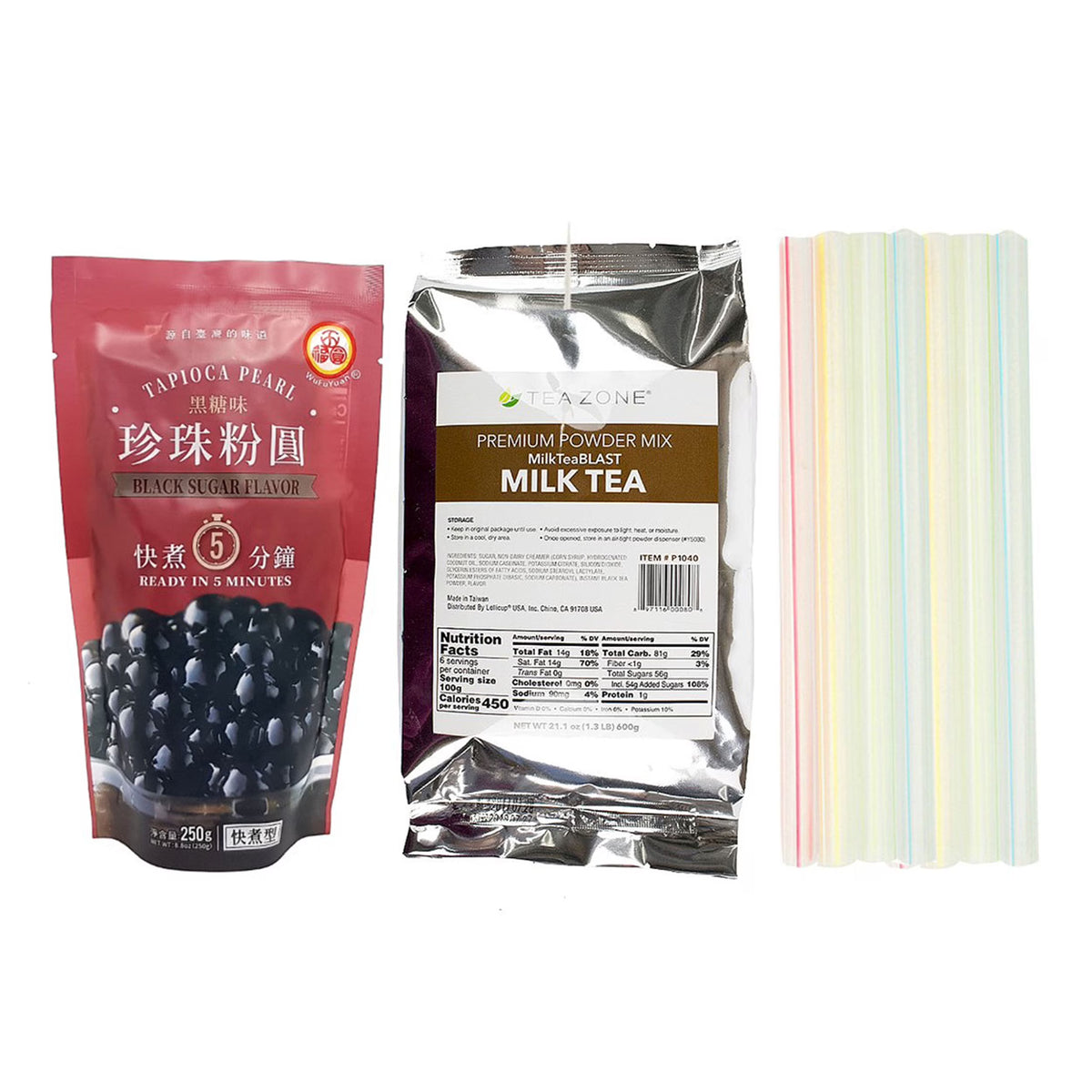 Milk Tea Bubble Tea Kit with Black Boba Tapioca Pearl and 10 Straws X65545