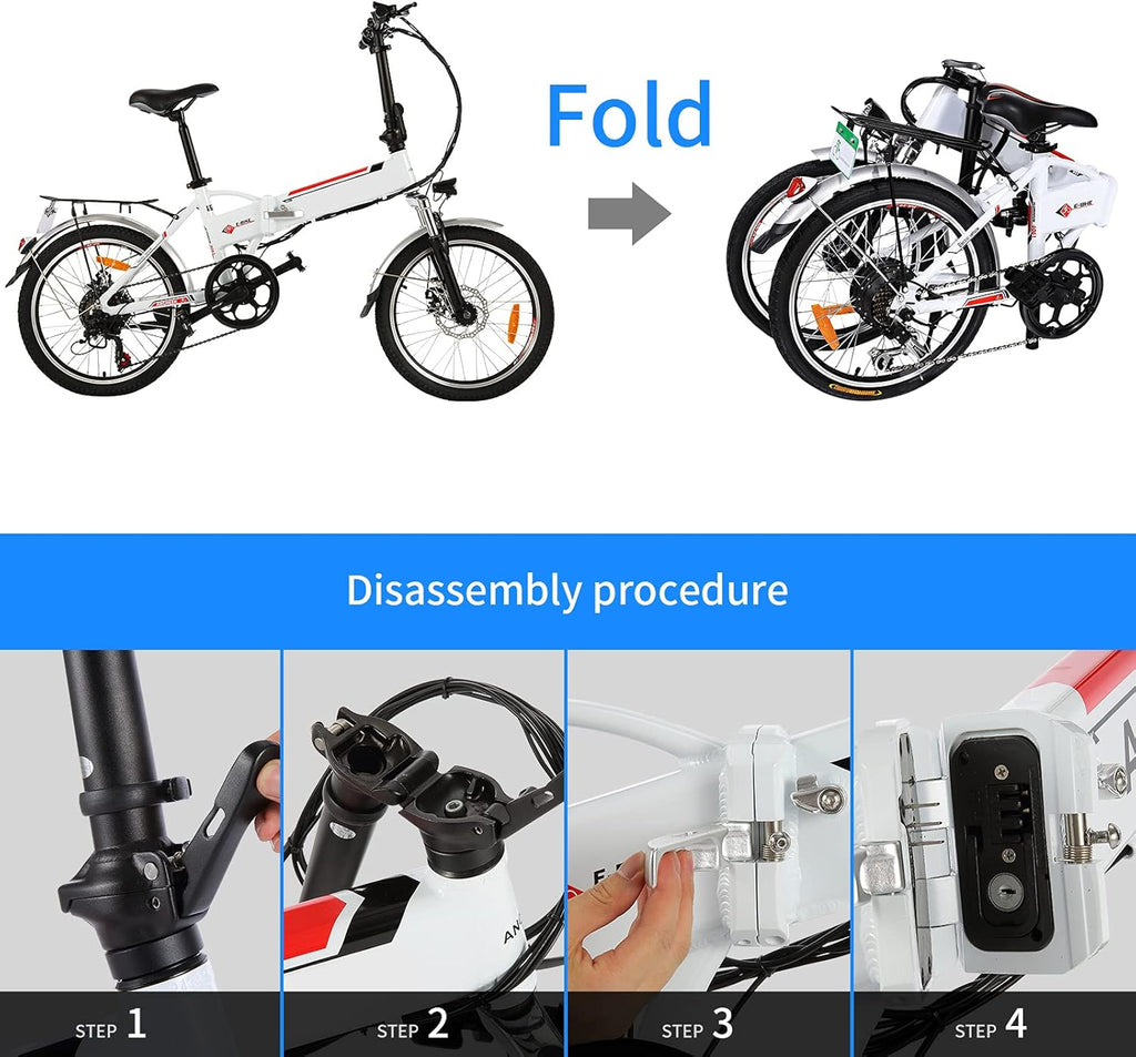 20 inch White 20 Folding Electric Bike with 36V 250W Removable Lithium-Ion Battery X196