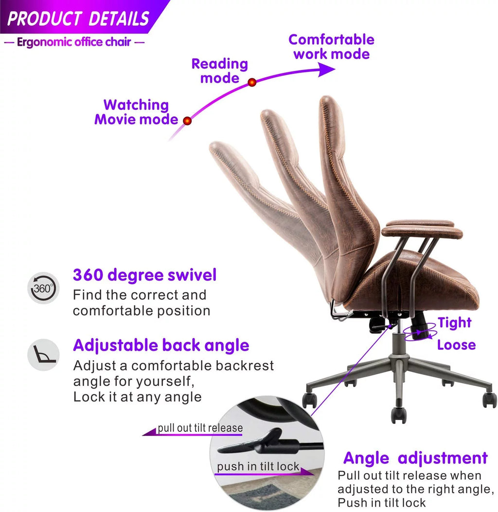 Brown Suede Fabric Ergonomic Office Chair with Lumbar Support H638401